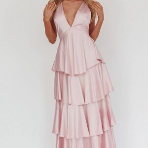 Elegant Pink Tiered Maxi Dress